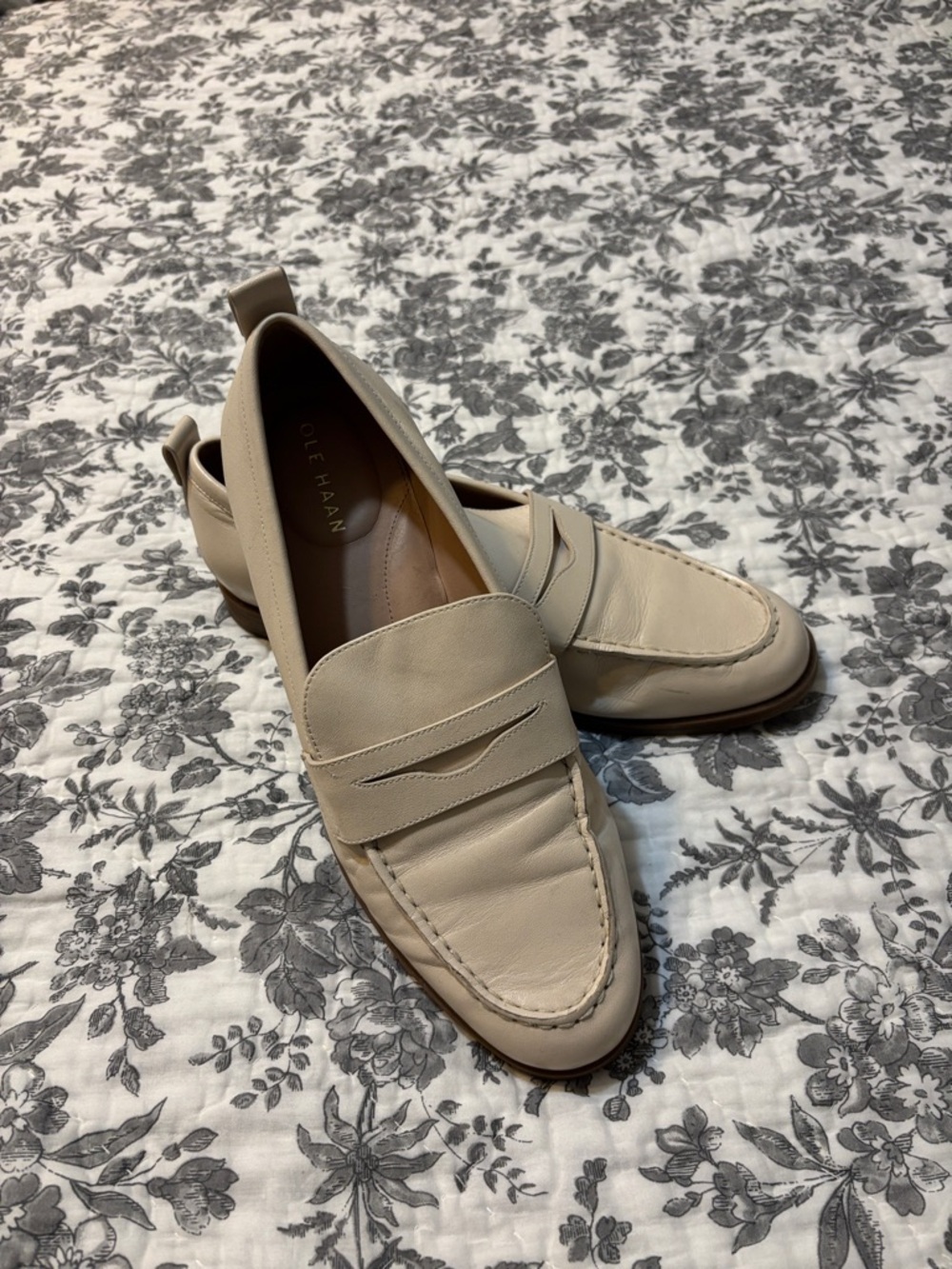Cole Haan Neutral Beige Leather Penny Loafers